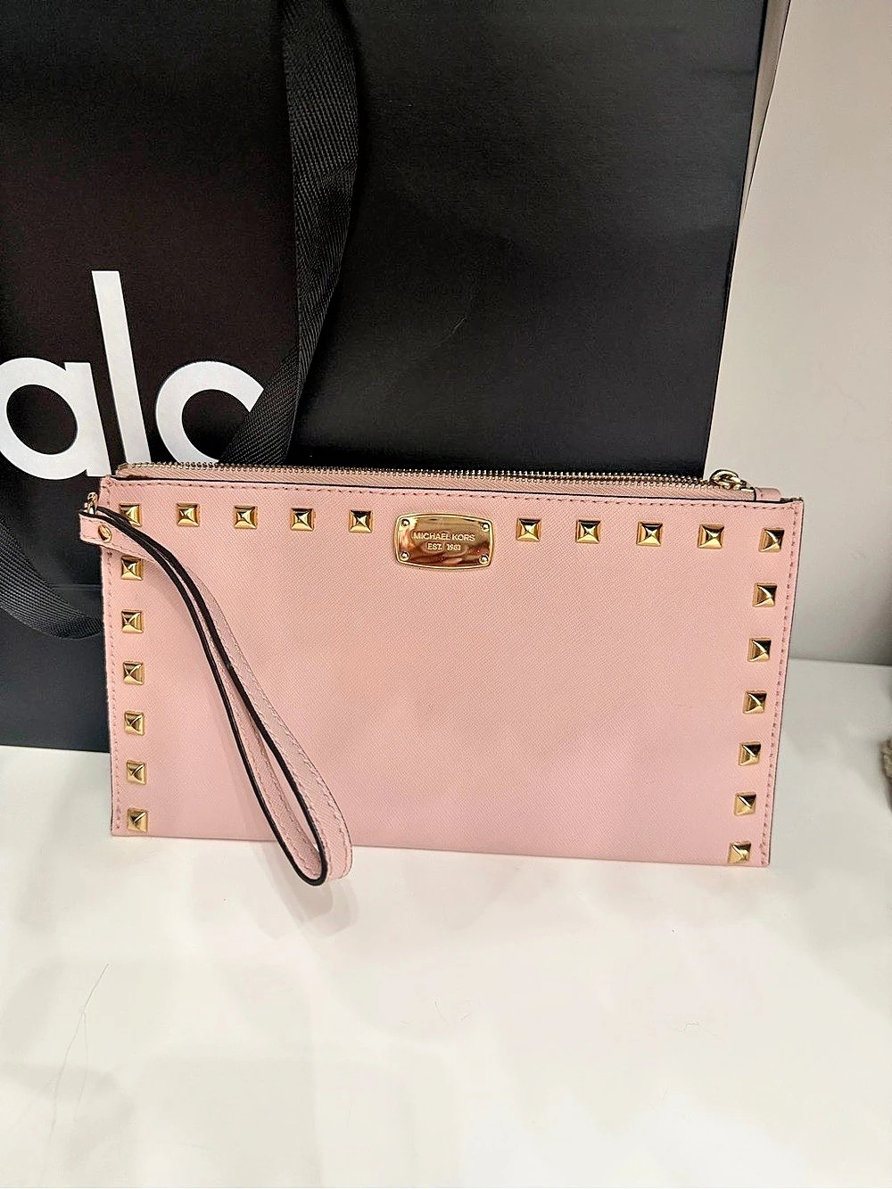 Michael Kors Jet Set Travel Studded Saffiano Leather Wristlet